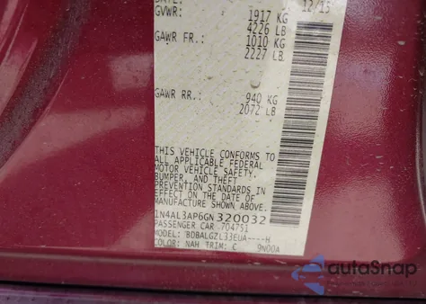 2016 Nissan Altima 2.5 S z USA, uszkodzony, nr VIN 1N4AL3AP6GN320032